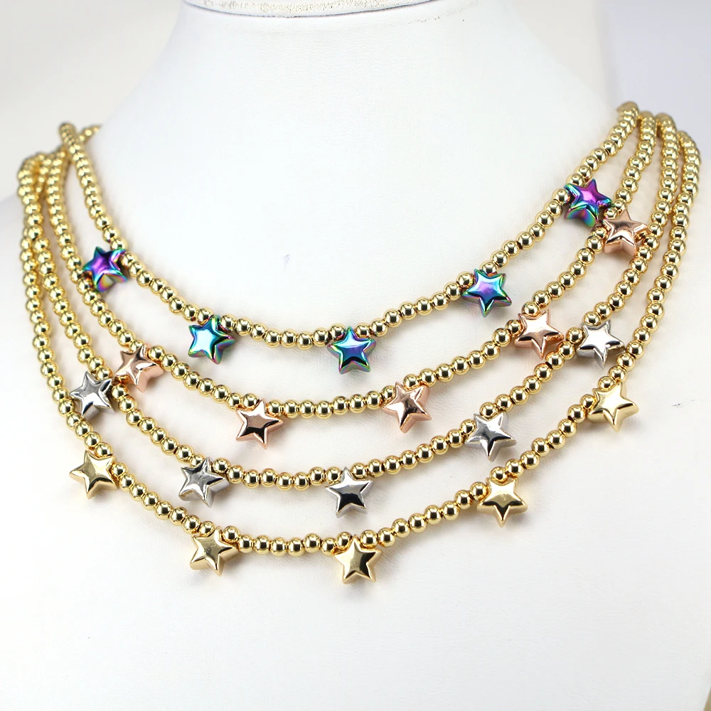 

5Pcs New Elegant Heart Copper Bead Necklace For Women Gold Ball Vintage Necklace Bead Chain Adjustable Gift Party Ladies Jewelry