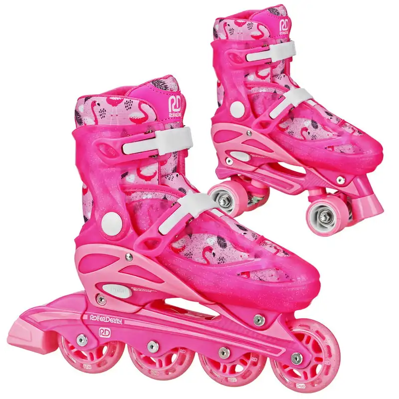 

Girl's 2-in-1 Quad Roller and Inline Skates Combo, Flamingo (Size 12-2)