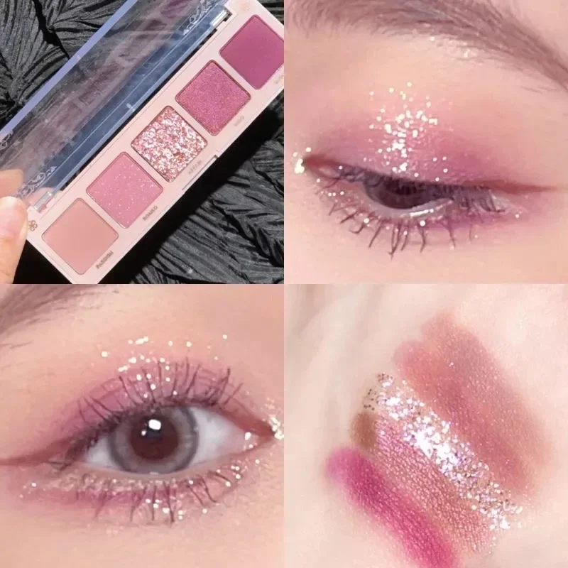 

5 Colors Nude Matte Palette Shimmer and Shine Eyeshadow Palette Matte Glitter Eyeshadow Palette Shiny Eye Shadow Eye Pigments