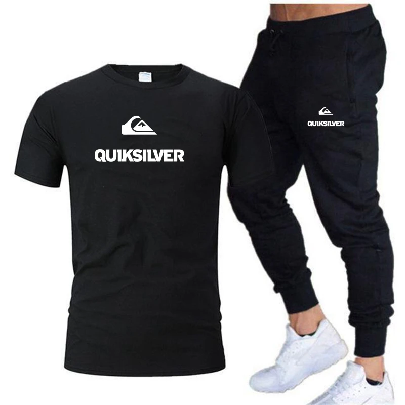 2023 Men's Quiksilver Cotton Hot Selling Brand Summer T-shirt+Pants Set Leisure Brand Fitness Jogging Fashion Hip Hop T-shirt