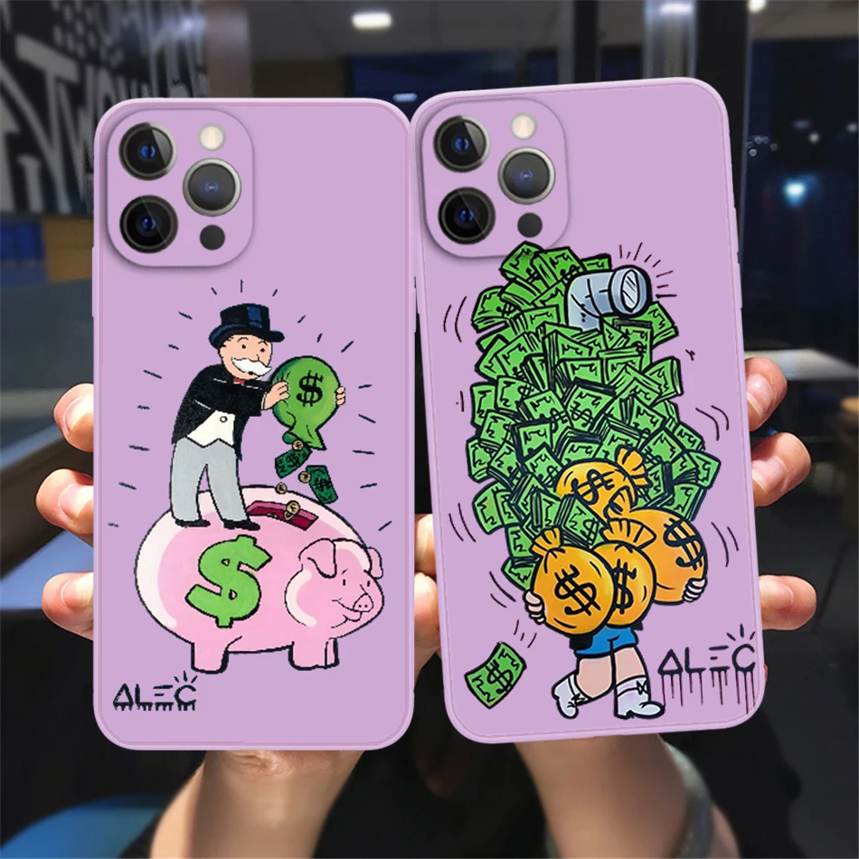 

Dollar Alec Monopoly Phone Case For iPhone 11 12 13 Pro Max X XR XSMAX X 8 7 Plus 12 13 Mini Purple grass soft Candy colors case