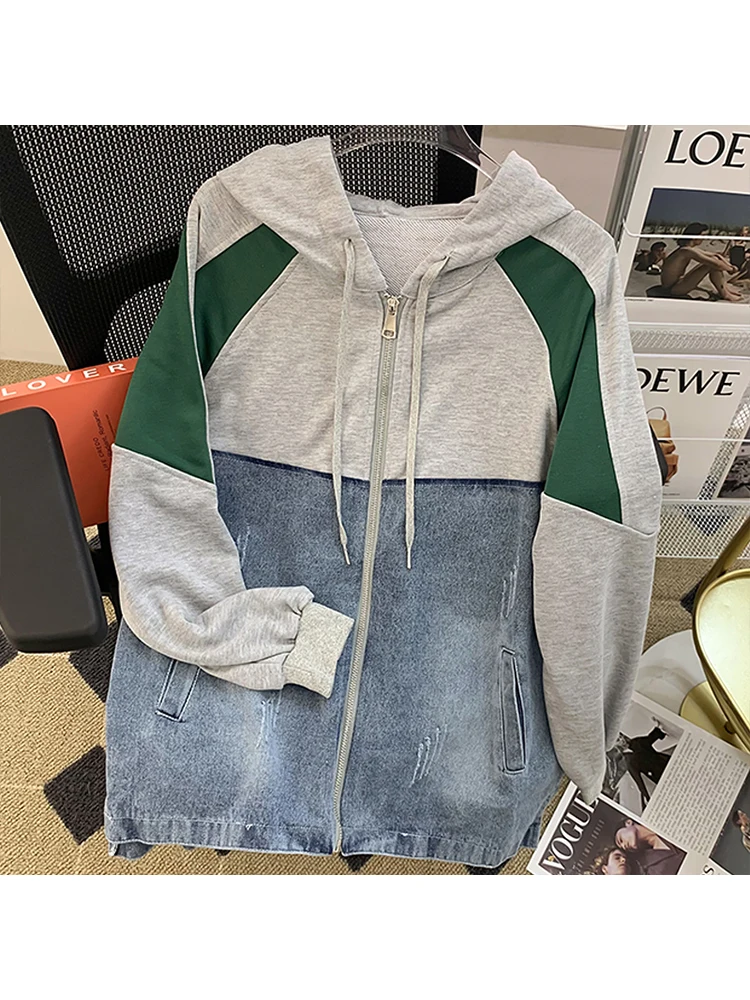 

2023 весенние женские кардиганы с капюшоном, на молнии, в стиле пэчворк, винтажные свитера, мягкие, высококачественные, ленивые, свободные, клейкие, Sueter Mujer