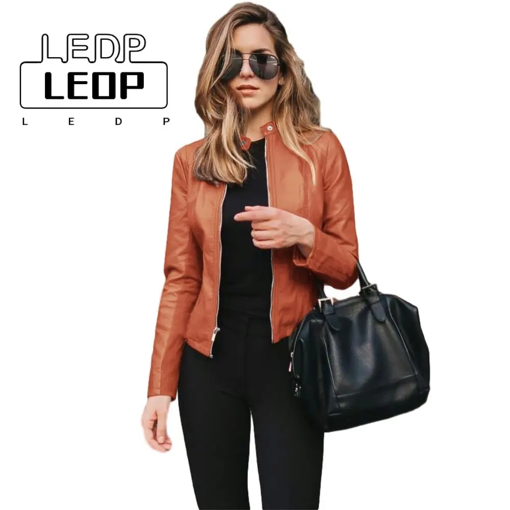 

2022 Spring and Autumn Short Thin Jacket Women's Fashion All-match Bike Jacket PU Leather Jacket Zipper Suit Women