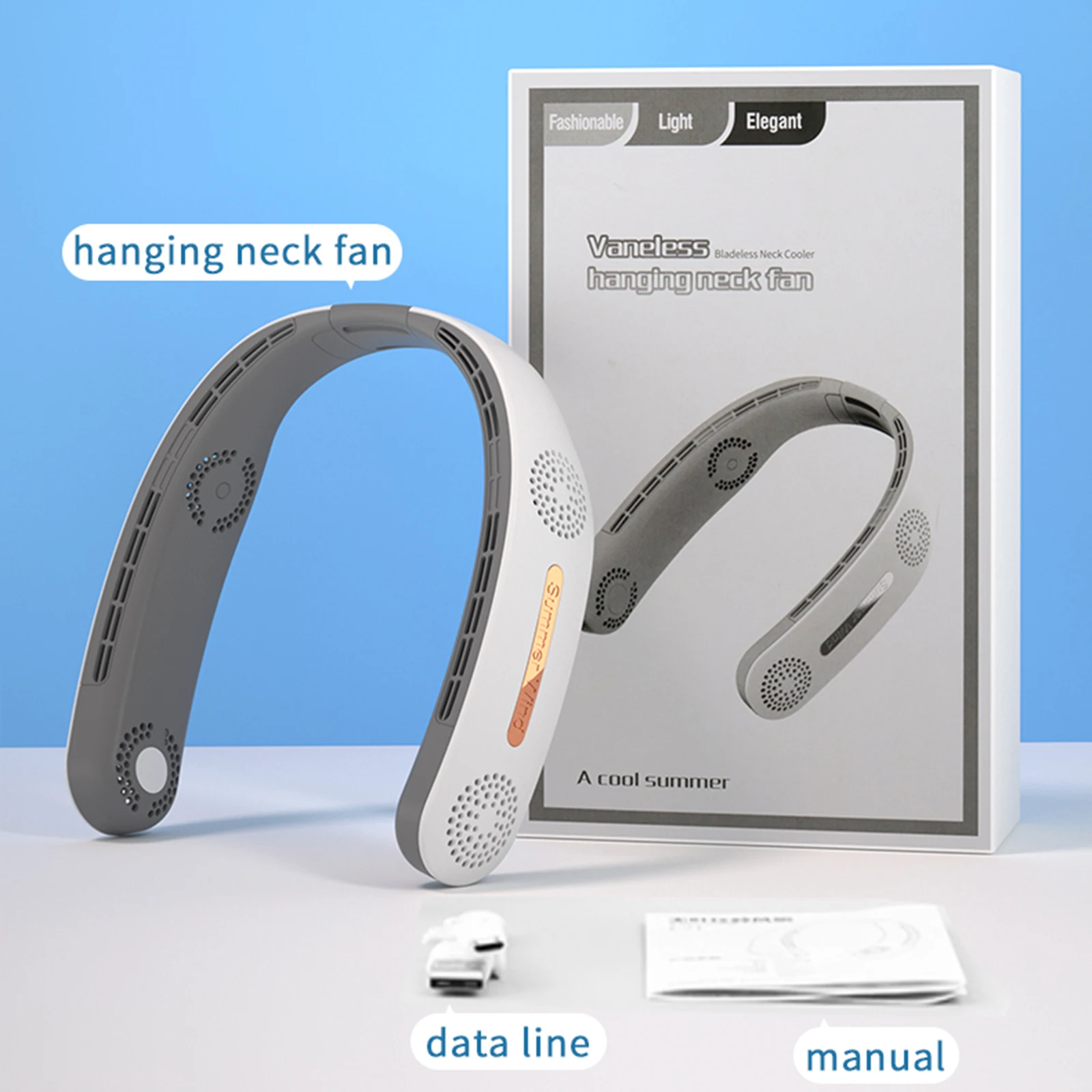 

USB Rechargeable Leafless Hanging Fans Portable Mini Neck Fan Portable Bladeless Fan Air Cooler Cooling Wearable Neckband Fans