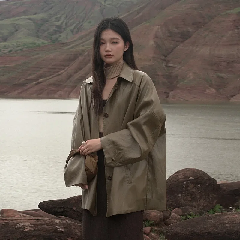 Женская куртка средней длины NEIHE из натуральной кожи модная повседневная осенняя