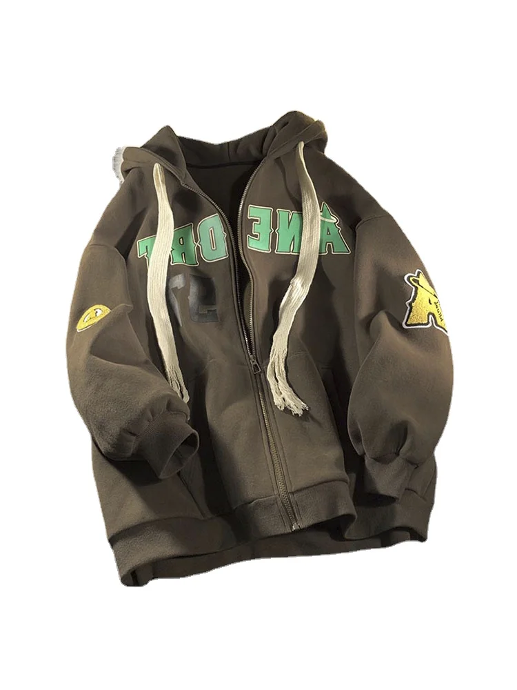 Женская толстовка на молнии с буквенным принтом свободного размера вышивкой в