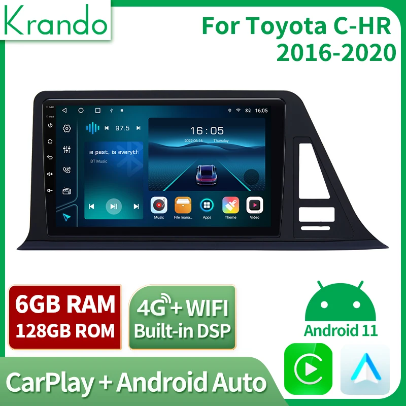 

Автомобильный мультимедийный плеер Krando 10,1 ''Android11 для Toyota CHR 2016-2020 беспроводной Carplay 2 Din навигация GPS DVD головное устройство