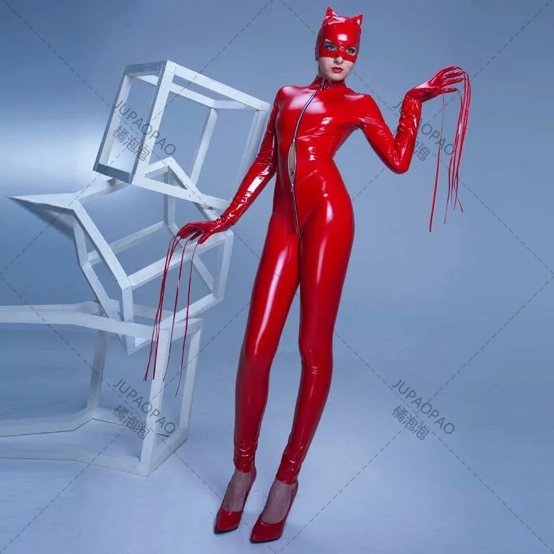 

High grade PVC stage clothing Sexy cat women's clothing Bright leather Halloween stage performance clothing Fun lingerie