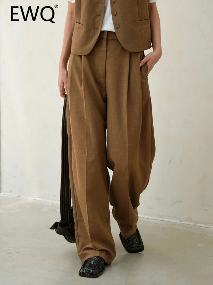 

EWQ Minimalism High Waist Solid Pants For Women Straight Wide Leg Trousers Office Lady Clothing Female 2023 Autumn New 26D5673