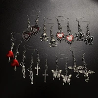 fashion goth punk style heartskullbutterflycross dangle drop earrings for womens metal earrings rock and hip hop jewelry