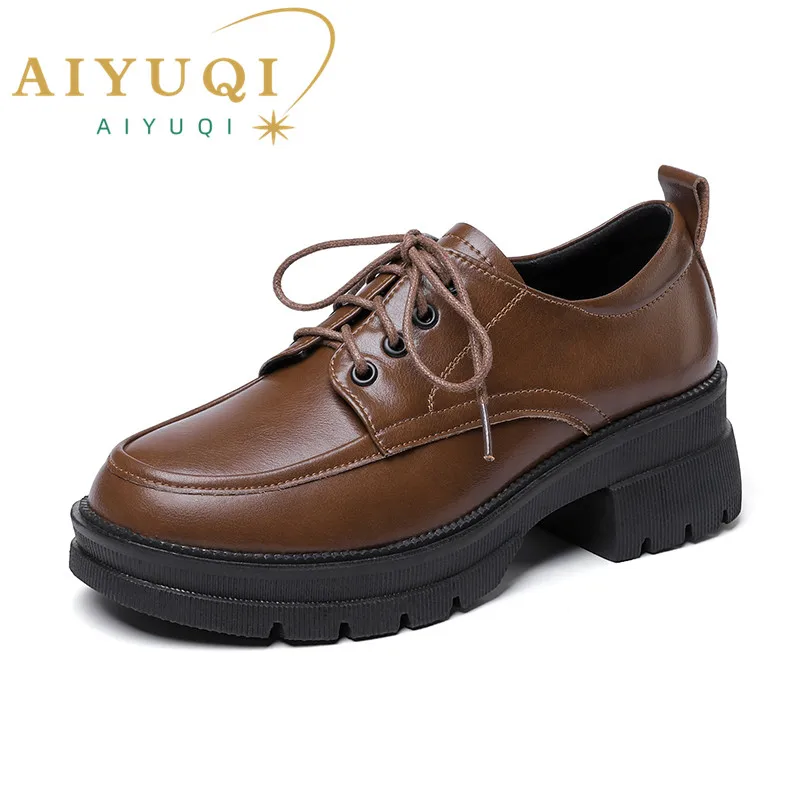 Купи AIYUQI Loafers Women Platform New Lace-up Genuine Leather Women's Oxford Shoes British Style Casual Spring Shoes Ladies за 3,002 рублей в магазине AliExpress