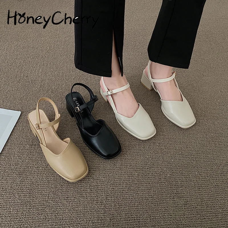 

Женские босоножки в стиле ретро, элегантные сандалии на высоком толстом каблуке с квадратным носком, весна-лето 2022