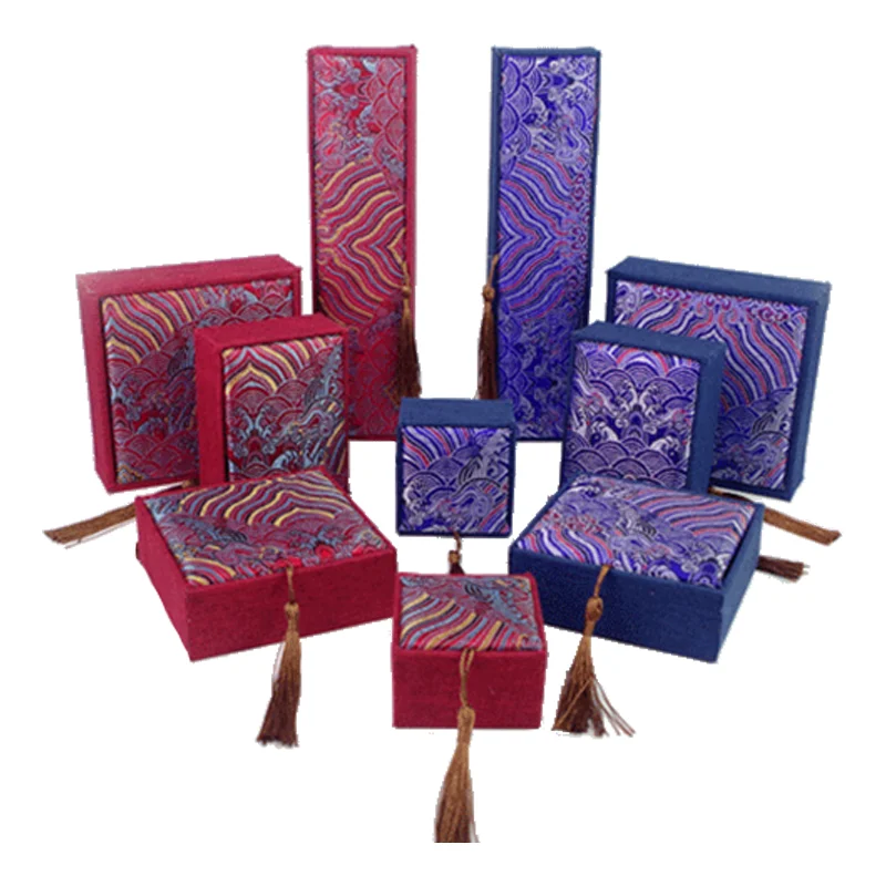 

Tassel Linen and Silk Material Luxury Jewelry Gift Packaging Box Set of 5 Portable Storage Earrings Necklace Ring Organizer Box.