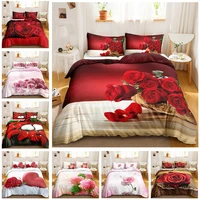 red rose duvet cover set kingqueen size soft luxury abstract floral modern bright red romantic comforter cover for woman girls