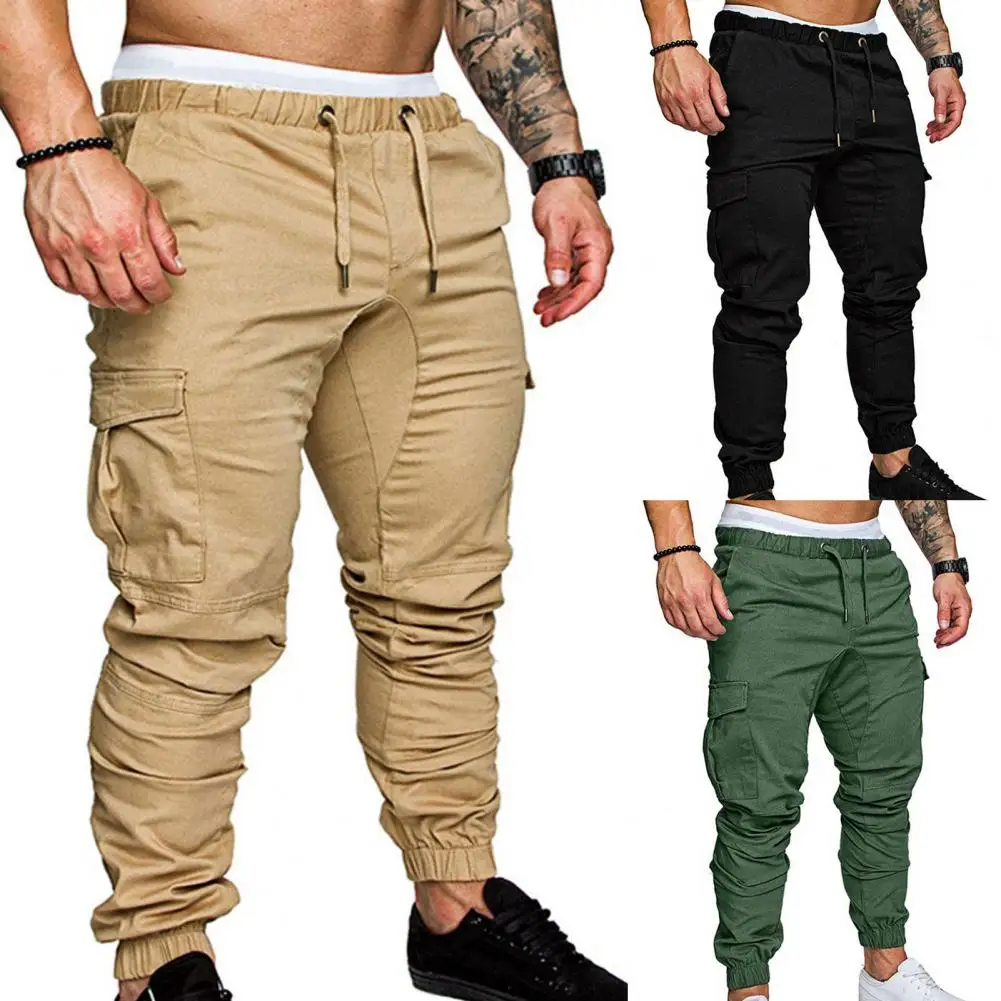 

Casual Simple Lashing Closing Flap Cargo Elastic Stretch Fasten Ankles Sweatpants Retro Solid Color Pants for Trip
