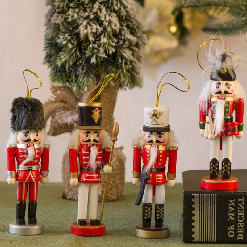 

4pcs/set 13CM Nutcracker Soldier Puppet Wooden Handicrafts Mini Nutcracker Doll Pendant Christmas Tree Decoration Home Ornament