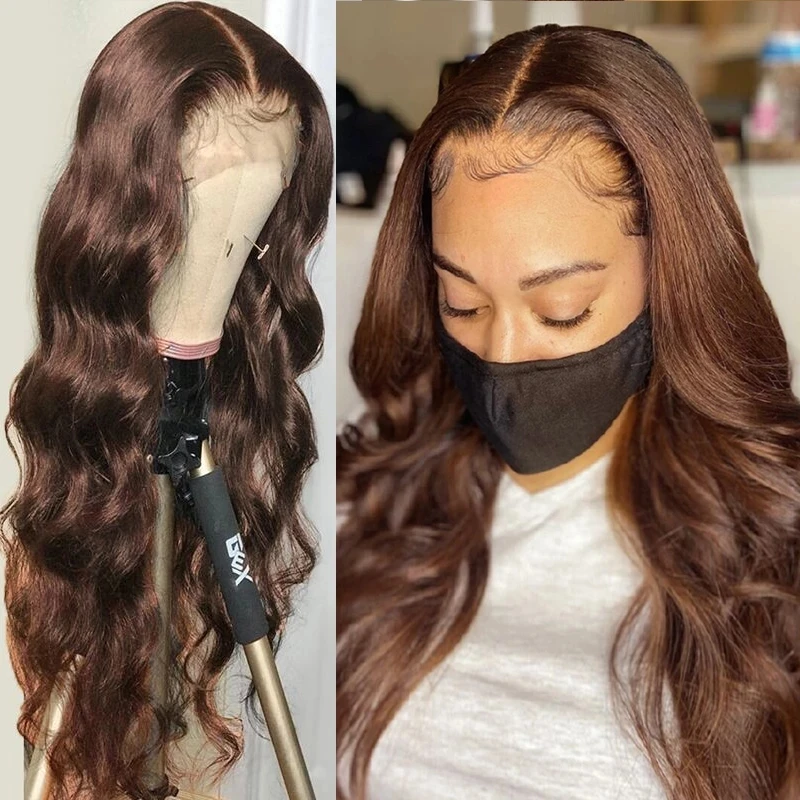 

Body Wave Lace Front Wig Brown Colored Synthetic Hair Wigs Lace Frontal Wigs For Women Natural Hairline Wig