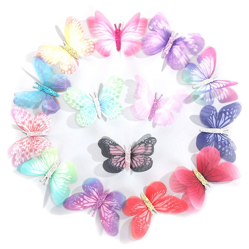 

Двухслойная трехмерная бабочка, 20 шт., 6 см, цветная бабочка, сделай сам, Тюлевая бабочка, аппликация для украшения вечеринки