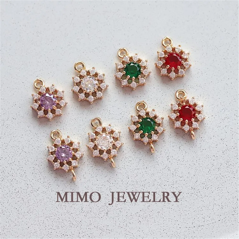 

Color preserving plating real gold round micro inset color zircon single ring double ring pendant DIY handmade accessories