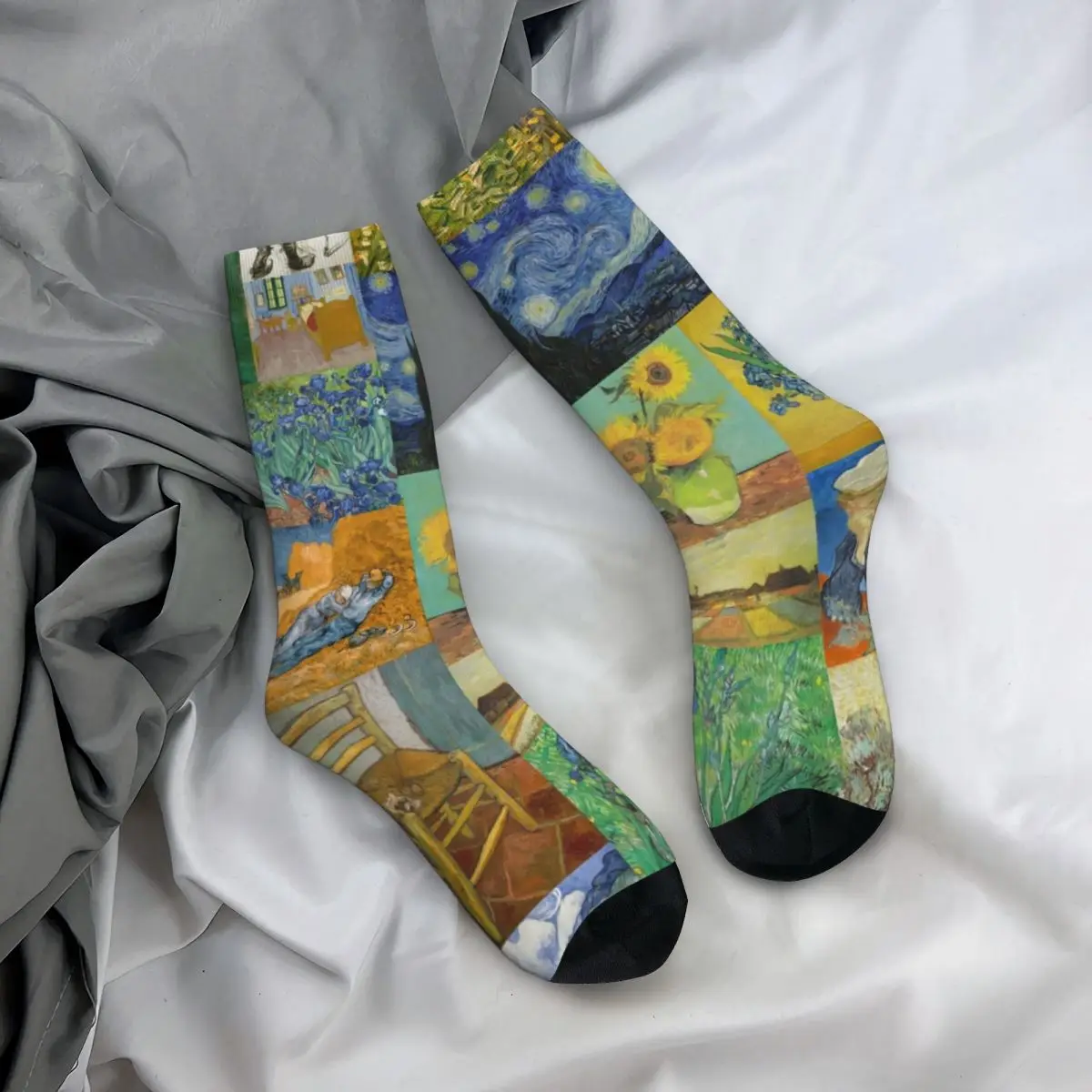 

Van Gogh Collage Socks Sunflowers Print Soft Cycling Mid Stockings Large Chemical Fiber Teen Casual Socks