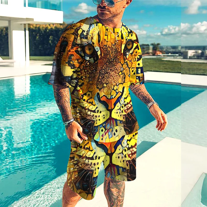 

Summer Men T-shirt short outfits Men's Clothes Tracksuit Shorts and t shirt set Sportwear suit Animal Beast Printed Streetwear