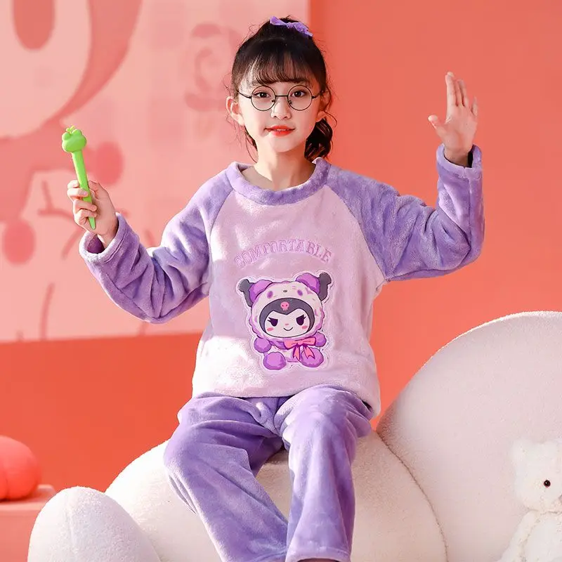 

Kawaii Sanrioed детские пижамы Аниме My Melody Kuromi Cinnamoroll детские зимние пижамы фланелевые пижамы для девочек теплая домашняя одежда