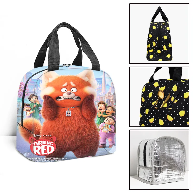 Disney Turning Red Kids School Insulated Lunch Bag Thermal Cooler Tote Food Picnic Bags Children Travel Lunch Bags