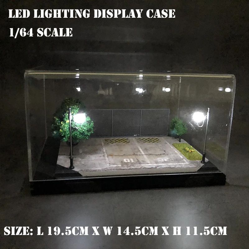 

Diorama 1/64 Model Car LED Lighting Garage Display Scenery with Acrylic Cover Vehicle Station Parking Lot