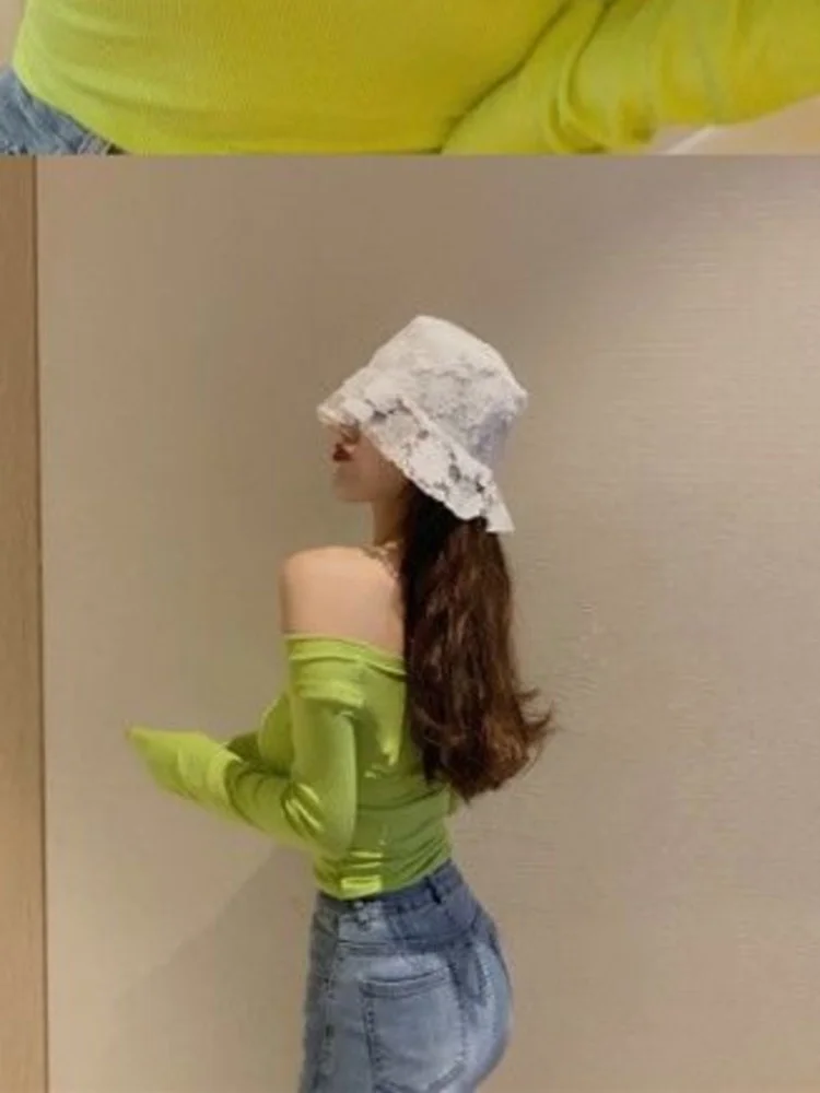 

Autumn Sexy WOMENGAGA One Shoulder Long Sleeve T-shirt Slim Short Tshirt Top Tees Fashion Tops Sweet JK Kawaii Cute Kroean WT0W