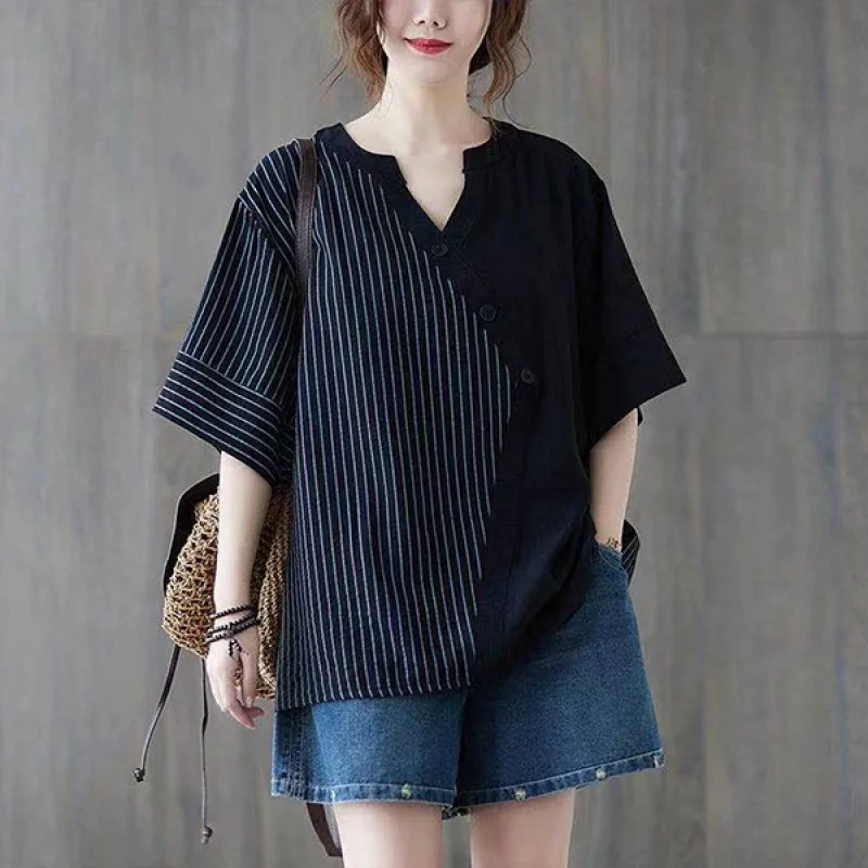 

Summer Blouses Shirt Angle Button BL