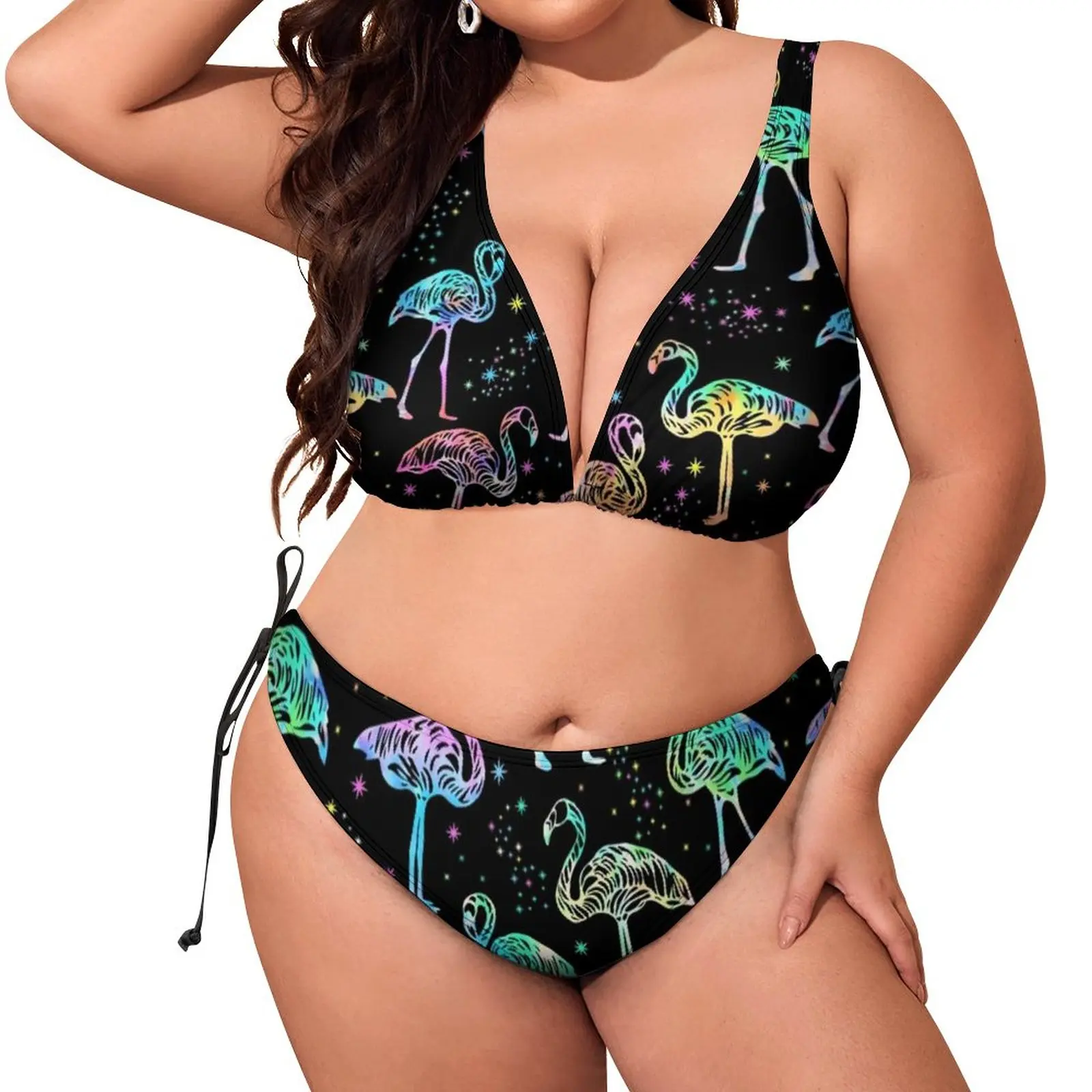 

Sexy Colorful Flamingo Bikini Set Funny Animal Print Stylish Bikini Swimsuit Push Up Swimwear Printed Bathing Suit Beach Outfits