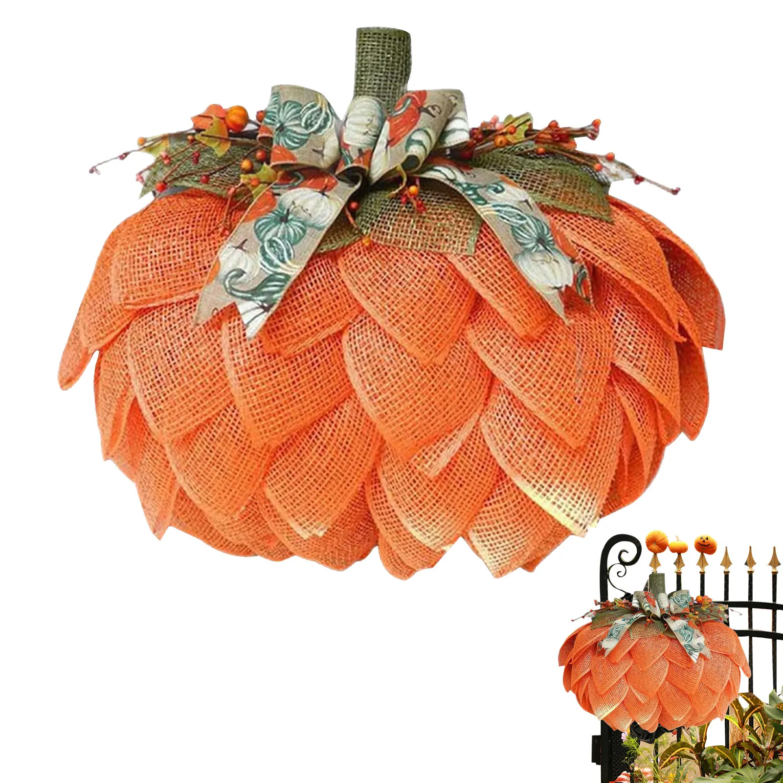 

Дверная вешалка в виде тыквы для входной двери, венок в виде тыквы, знак приветствия, украшение для дома в фермерском стиле для четырех сезон...