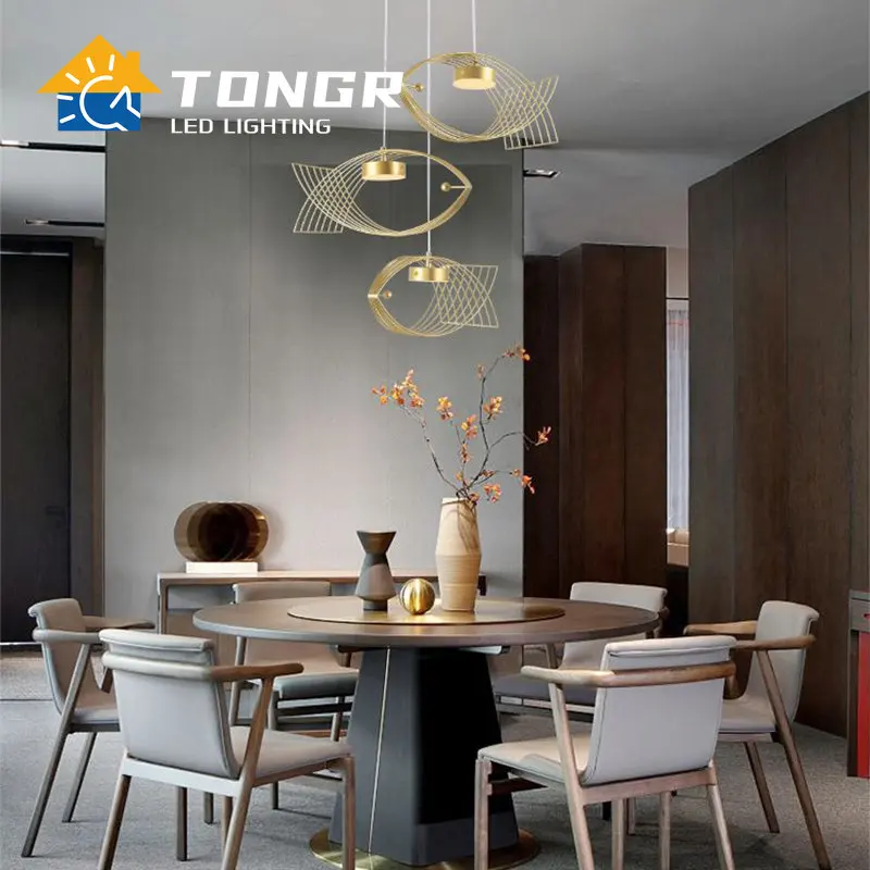 

Fish Shape Pendant Lights Kitchen Modern Geometric HangingLlamp Nordic Style Bedroom Decoration Fixtures Vintage Iron Gold Lamp