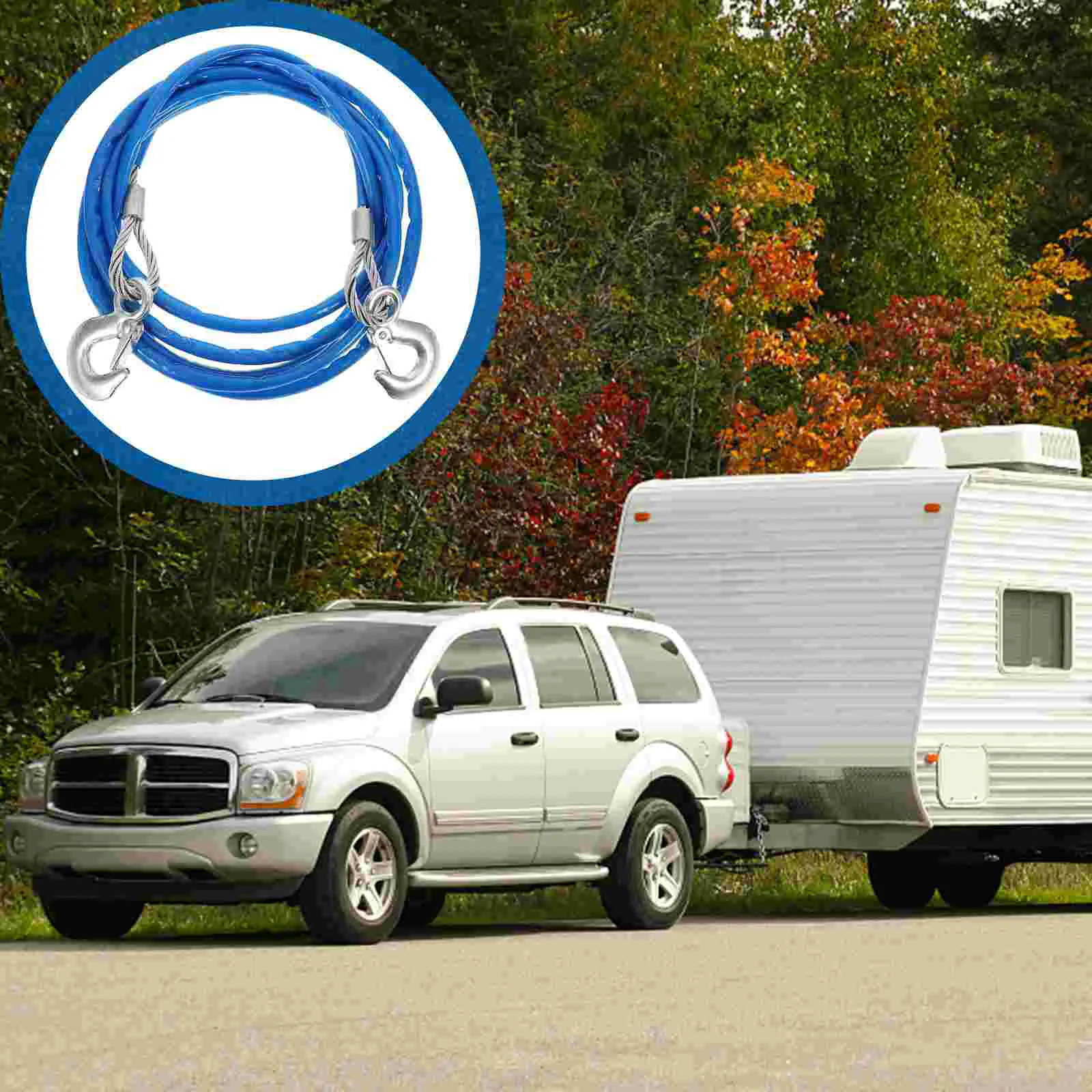 

Tow Car Ropehooks Strap Cable Towing Duty Heavy Chain Chains Safety Cablestruck Blue Steel Vehicle