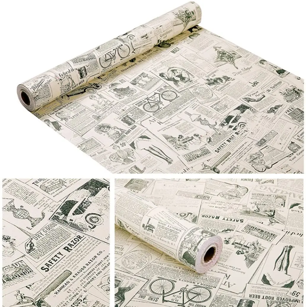 

Vintage Newspaper Contact Vinyl Wallpaper Self Adhesive Kitchen Bathroom Countertop Desk Wall Defor Bedroom, Wardrobe ,Furniture