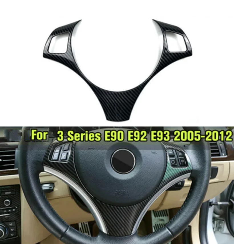 Carbon Fiber Style Car Interior Steering Wheel Decoration Cover Trim Mouldings For 3 Series E90 E92 E93 2005-2012