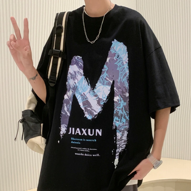 

EBAIHUI Funny T Shirt Men Short Sleeve Letter Print Oversized Cotton Tee Shirts Male Summer O Neck Casual Big Size T-shirts