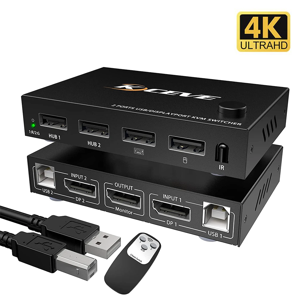 

USB Switch Dual Monitor 2 In 1 Out DP KVM Switch 2 Ports 4K 60Hz HDMI KVM Switch Shared for Printer Keyboard Mouse