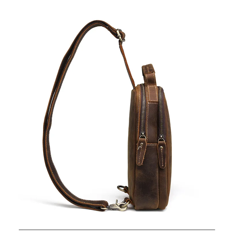 Men's Chest Bag Shoulder Messenger Bags Vintage Style Genuine Crazy Horse Leather Casual Cowhide Business Pack Pouch For Gift