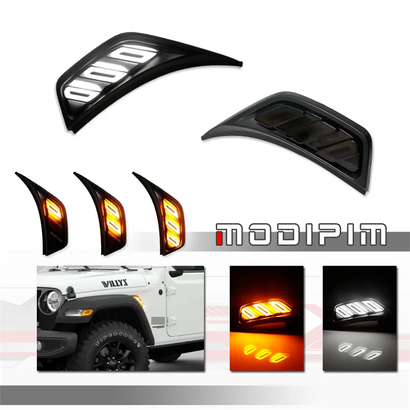 Последовательный Янтарный фонарь для переднего бокового сигнала с белыми дневными ходовыми огнями для Jeep Wrangler JL JLU Sport, Rubicon, Sahara & Gladiator JT truck