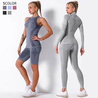 women seamless set fitness sports suits gym clothes workout long sleeve shirts high waist running leggings pants suits