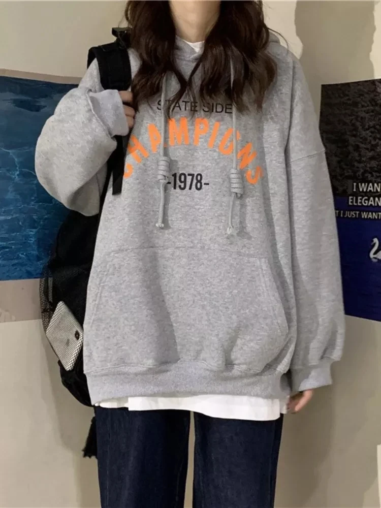 

Свитер с капюшоном SVOKOR, простой Женский пуловер, рубашка с буквенным принтом, свободная блузка с круглым вырезом, зимняя одежда, Женская кор...