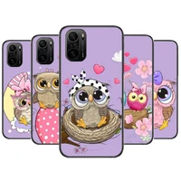 animal cute cartoon owl phone case for xiaomi redmi poco f1 f2 f3 x3 pro m3 9c 10t lite nfc black cover silicone back prett mi 1