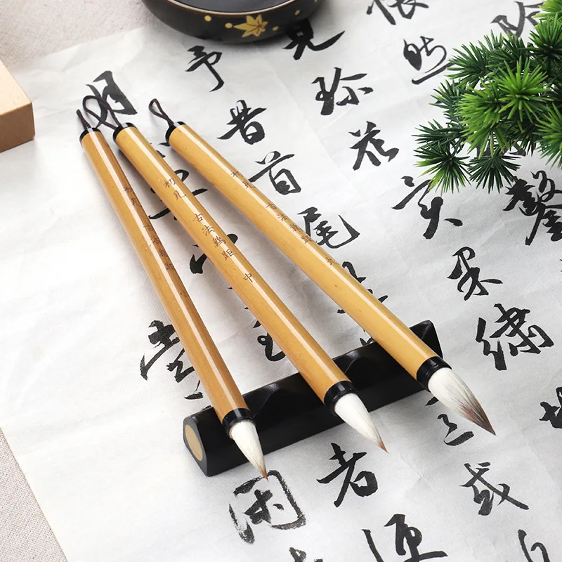 3Pc Chinese Traditional Calligraphy Paint Brush Set Bamboo Wool Hair Painting Brushes Watercolor Darwing Writing Students Aritst images - 6