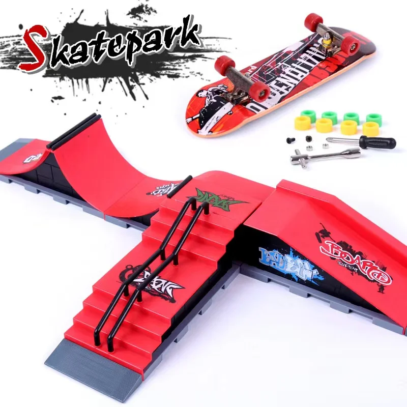 

Finger Skateboard Park Ramp Toys Mini Fingerboard Skate Rail Set, Ultimate Skateparks Training Props for Kids & Adult