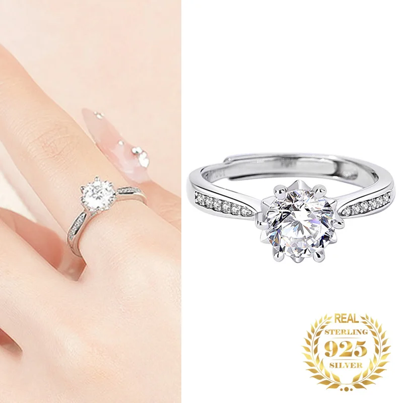 

Luxury 925 Sterling Silver Real Moissanite Rings Women Fine Jewelry Star Zircon Ring For Women White Gold Plated Wedding Gift