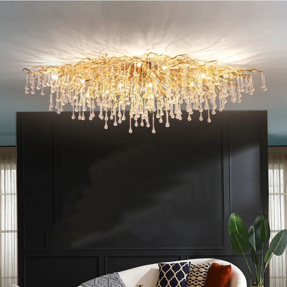 

New Crystal ceilinglights Luxury Golden Branch Crystal fixture Living Room Hotel Lobby Island Decoration Light