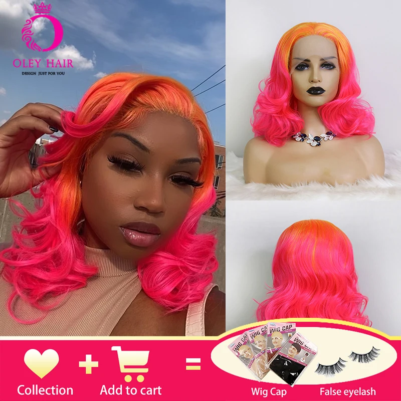 Ombre Orange Synthetic Lace Front Wig Heat Resistant Hot Pink Lace Front Wig Drag Queen Lolita Cosplay Wigs For Black Women