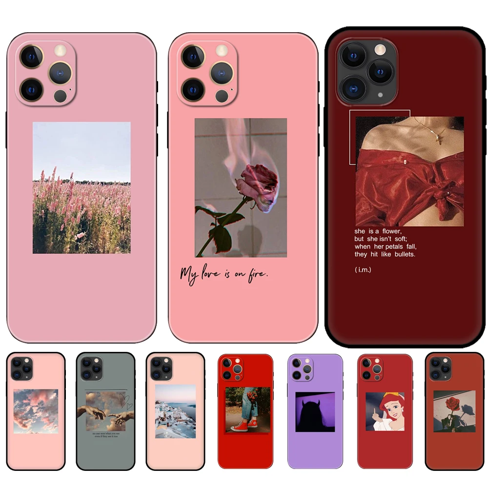 

Black tpu case for iphone 5 5s se 2020 6 6s 7 8 plus x 10 XR XS 11 12 13 mini pro MAX back Pink Aesthetics lyrics Aesthetic
