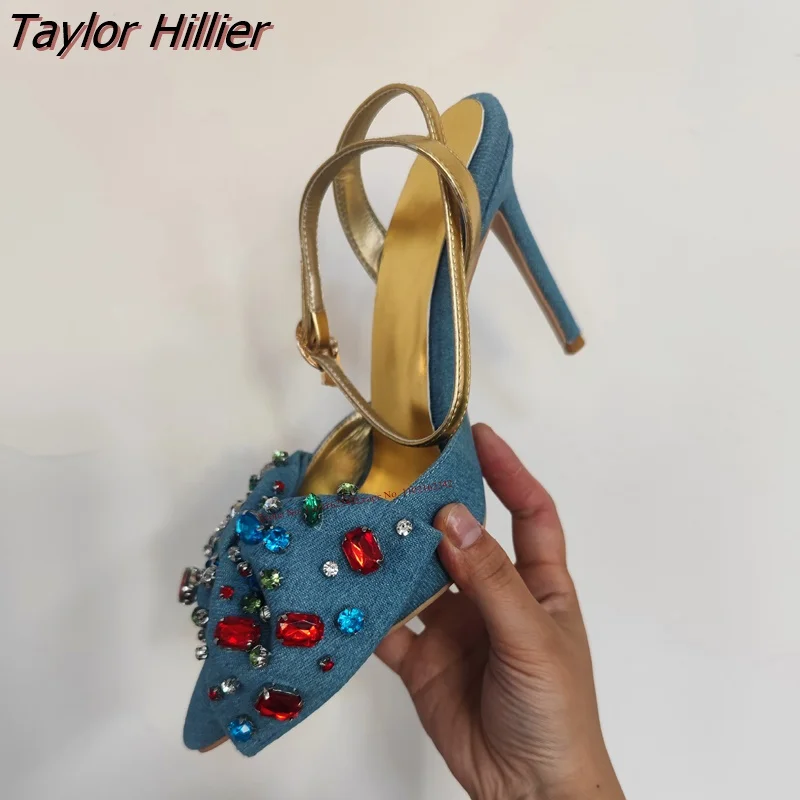 Новые туфли-лодочки с бантом и драгоценным камнем заостренный носок пряжка на